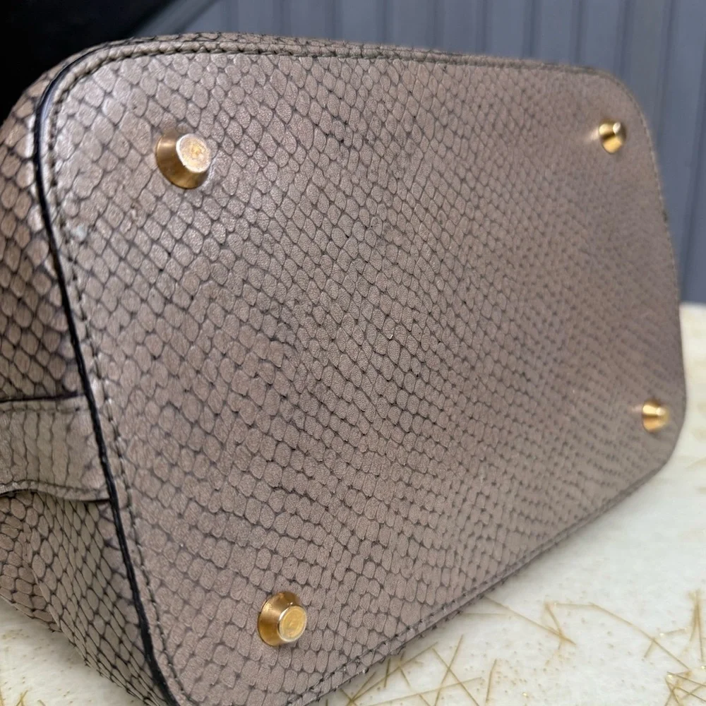 Vintage Metallic Taupe Snake-Embossed Leather Crossbody Bag